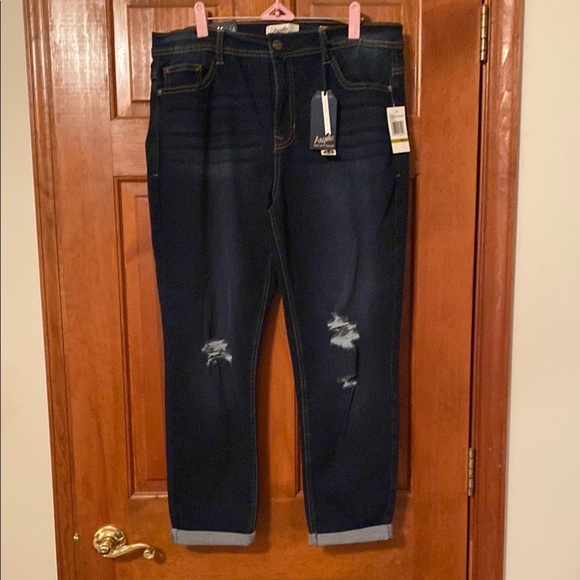 Angels Forever Young Deep Indigo Boyfriend Jeans with Distressed Look NWT - Picture 1 of 9